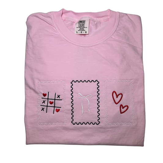 Valentines Stamps Embroidered Tee